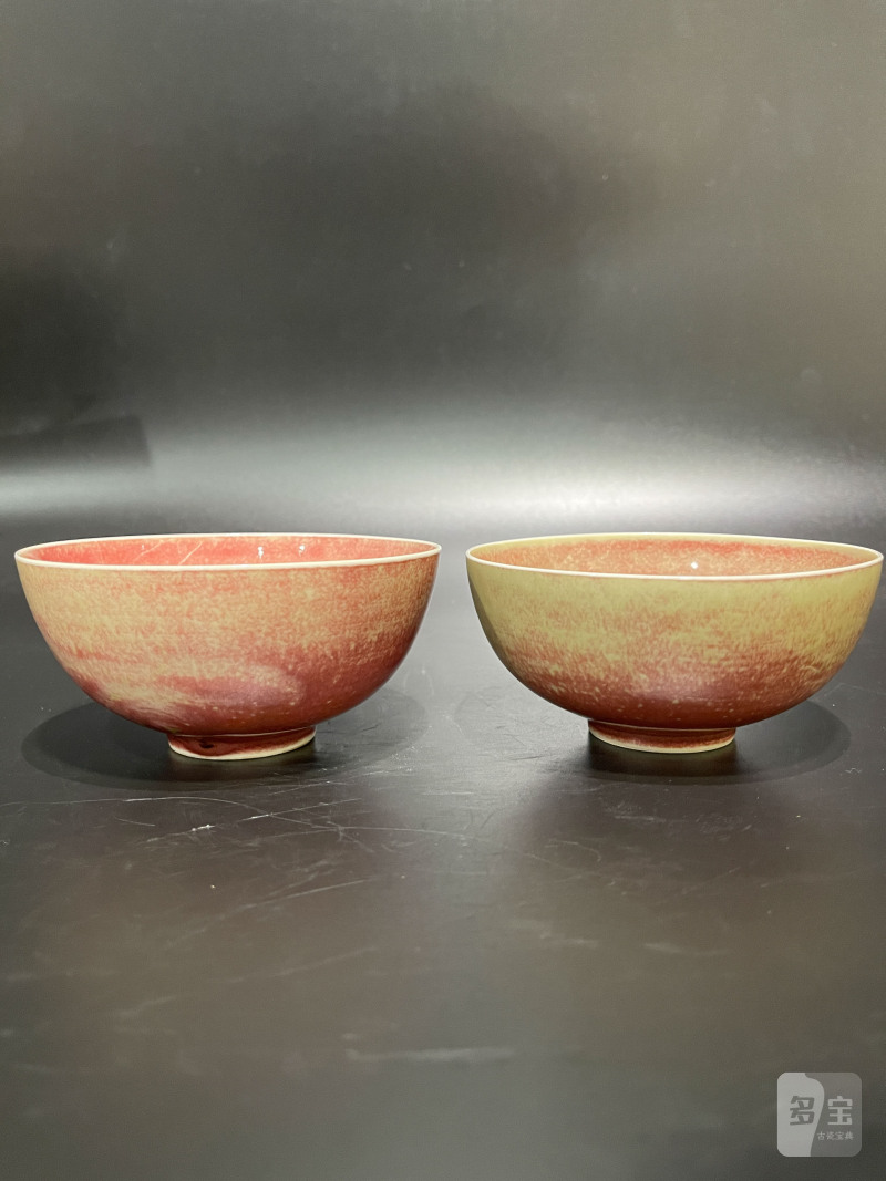 清 豇豆红釉碗一对 - 图2